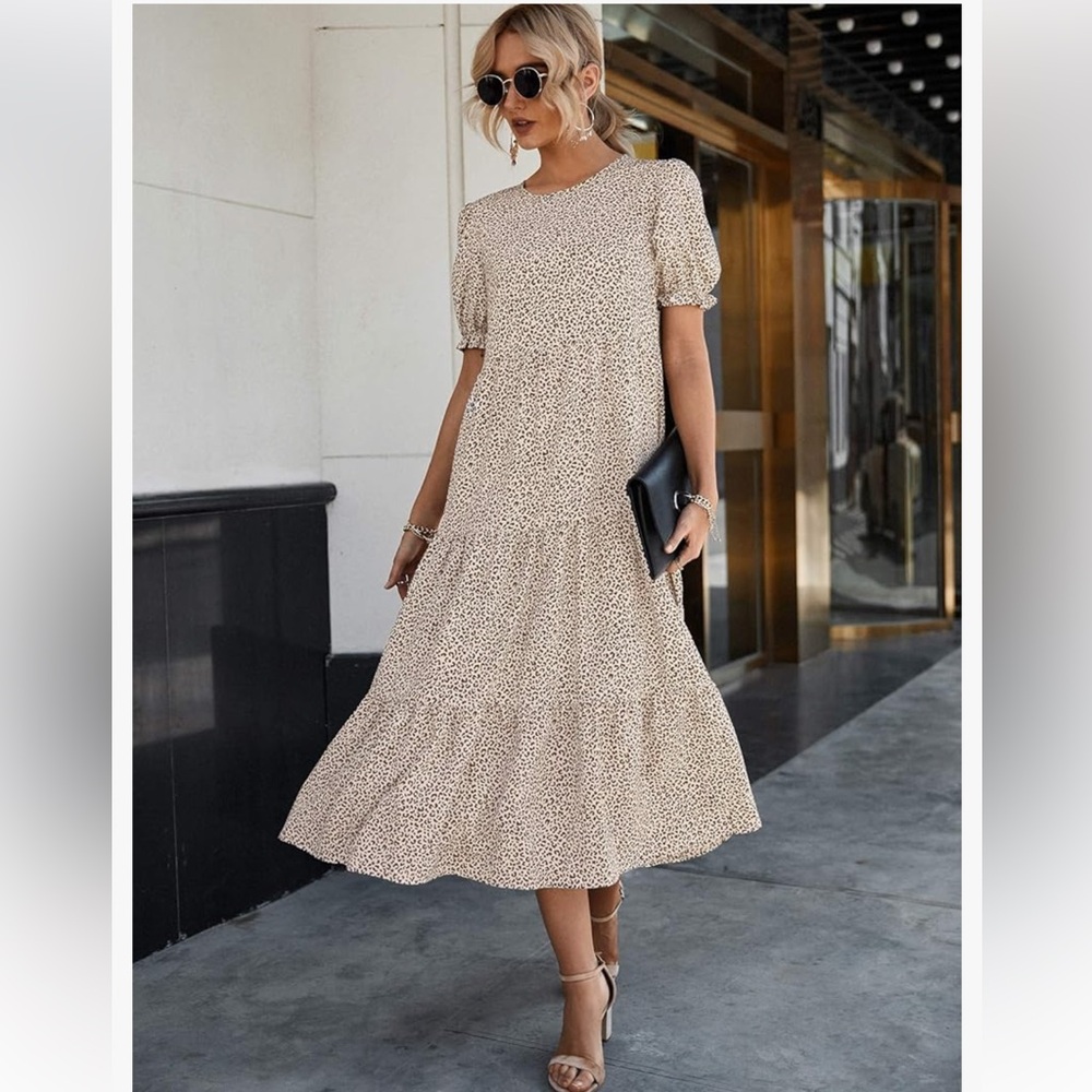 NEW WITH TAGS PRETTY GARDEN Summer Boho High Waist Loose Fit Bohemian Midi Dress